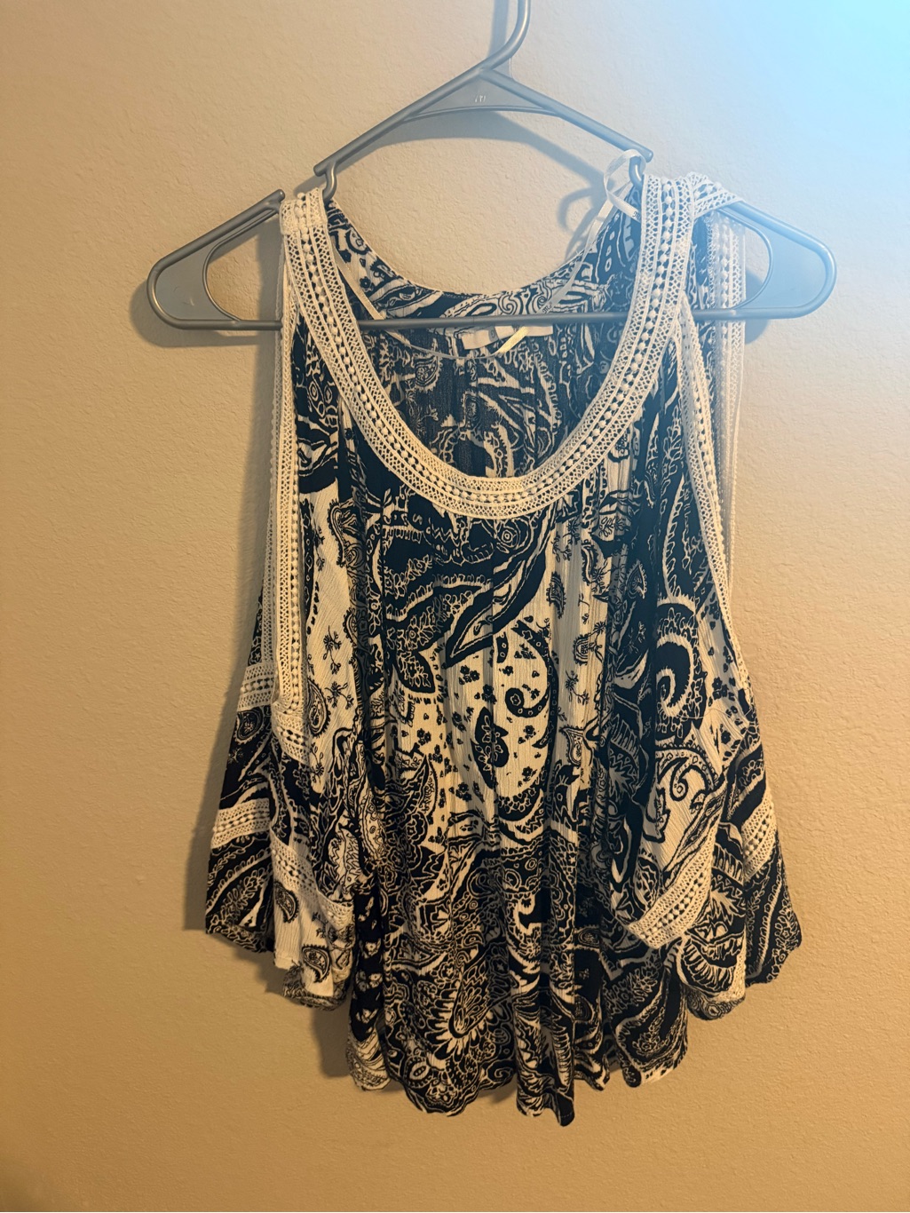 Miss Me Cold Shoulder Crochet-Trim Blouse